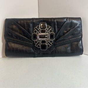 Guess women’s black animal print jewelled clutch